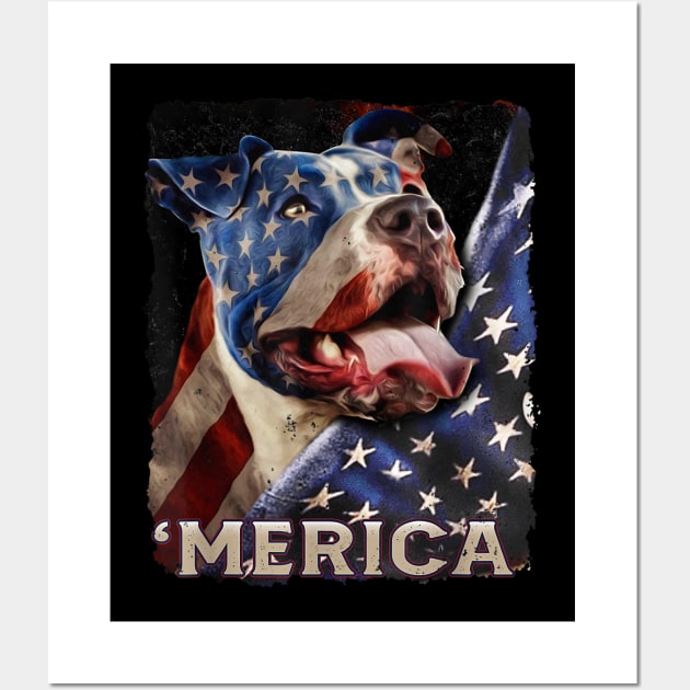 American Flag Pitbull Patriotic Dog 4th Of July Proud T-shirt Wall Art by creativedn7